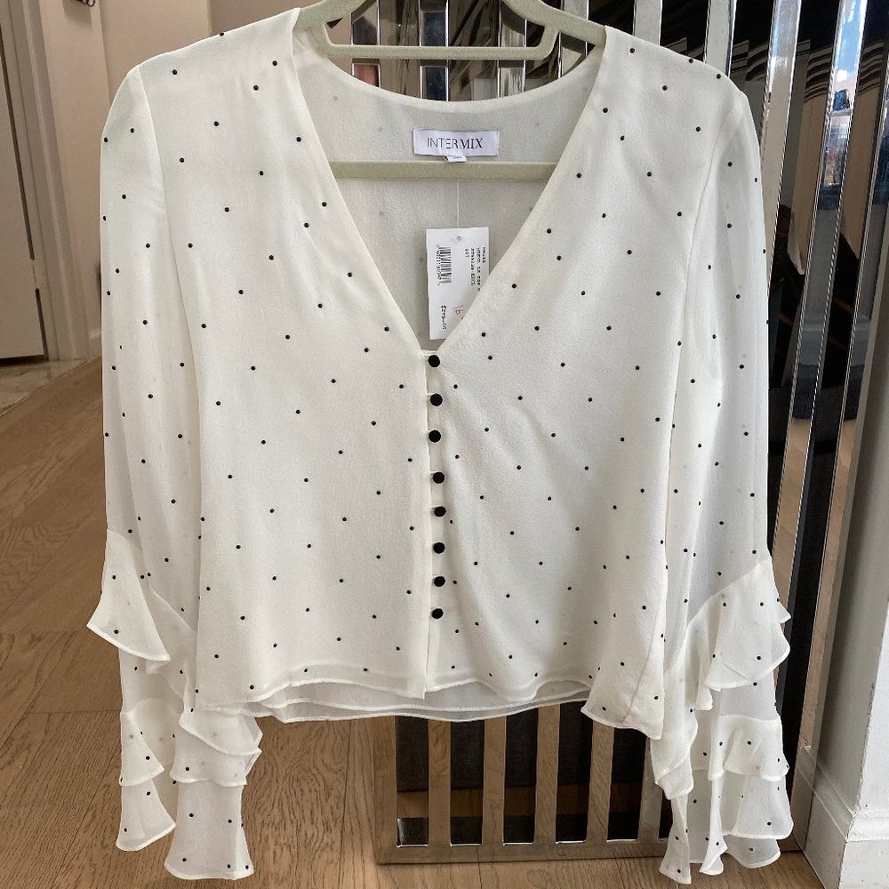 INTERMIX NWT $275 White Polka Dot Top Size XS P